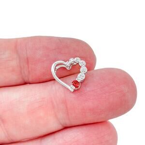 Estate Sterling Silver 925 Red Garnet Heart Pendant
